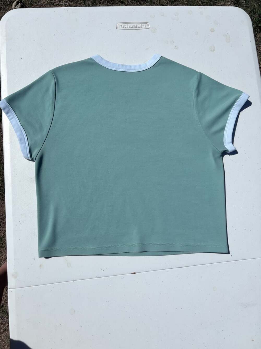 Levi's Ringer T-Shirt‎ Women XL Sage Green Embossed Bubble Logo Retro Tee - Picture 3 of 5